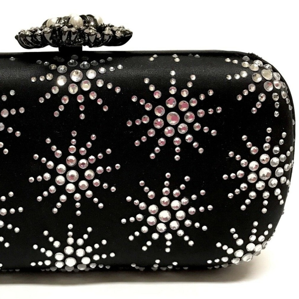 Satin Evening Bag Hard Shell Sparkling Stones and Chain Strap